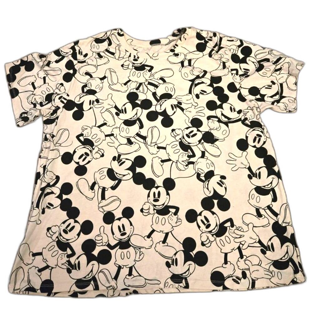 Disney Mickey Mouse T-Shirt Women's 2X Cream Black All Over Print